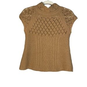 Sparrow tan sleeveless mock turtleneck‎ cable knit vest sweater. Size S